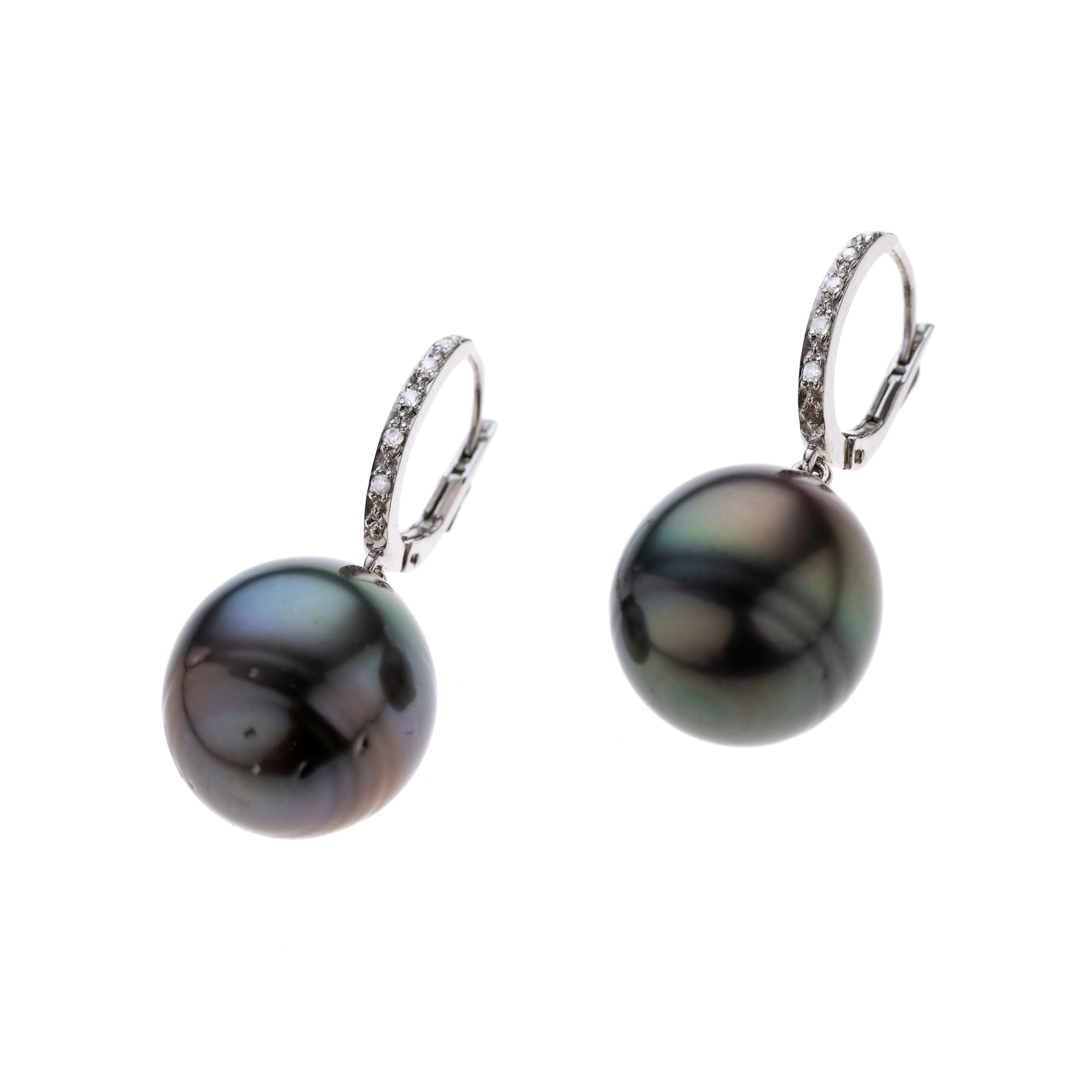 Ohrhänger, Tahitiperlen 15.2 mm. Diamantbesatz
